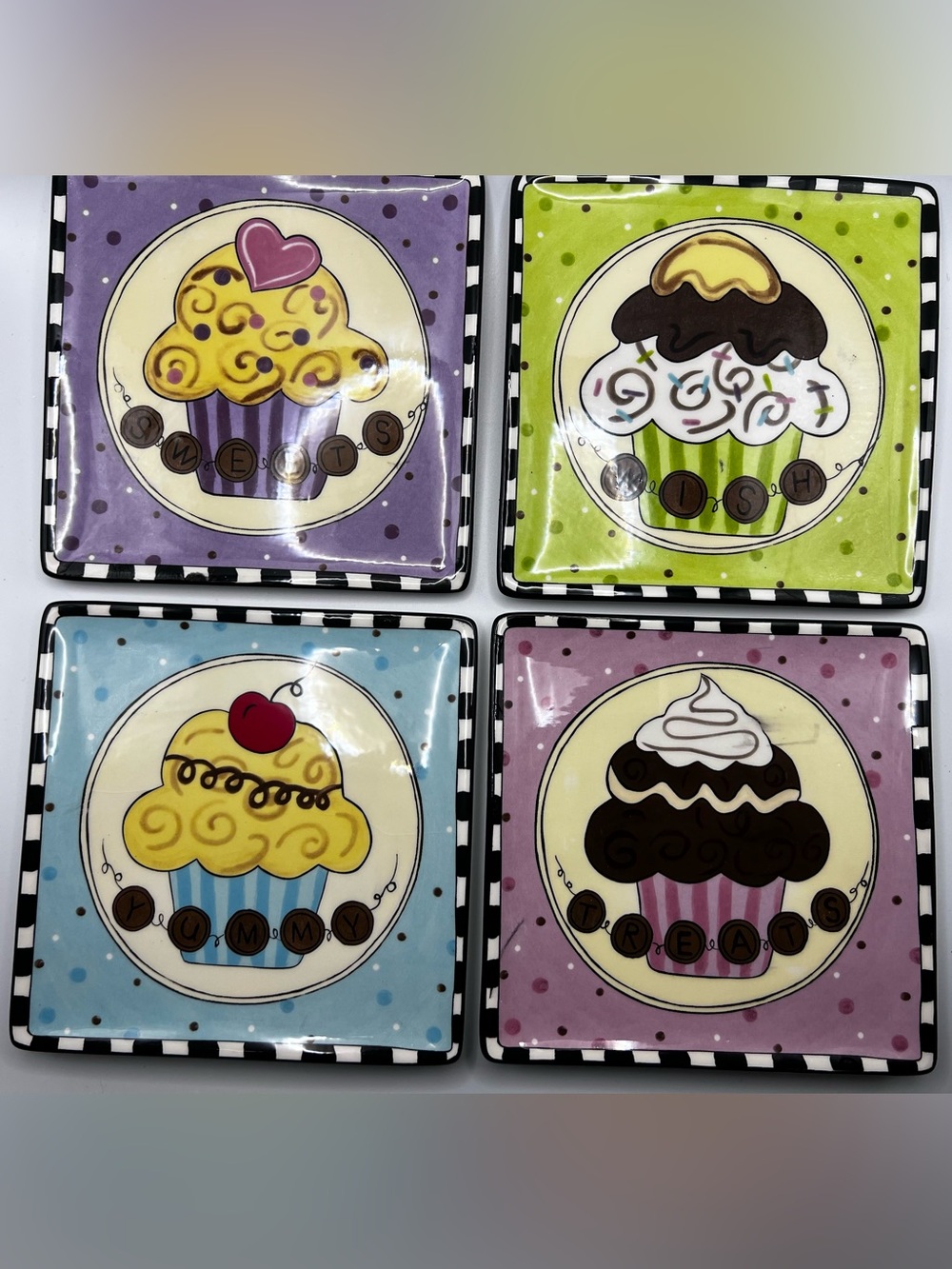 New NIB American Atelier At Home "Confections" Square Dessert Plates - Set of 4